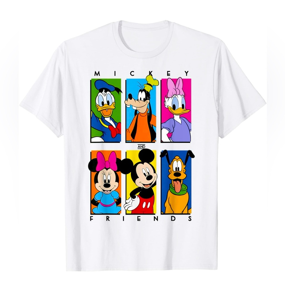 New Disney White Short Sleeve Tee with Pop Art Characters in Men size L